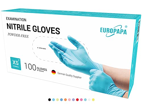 EUROPAPA® 1000x Nitrilhandschuhe Einweghandschuhe puderfrei Untersuchungshandschuhe EN455 EN374 latexfrei Einmalhandschuhe Handschuhe in Gr. S, M, L & XL verfügbar (Hellblau, XS)