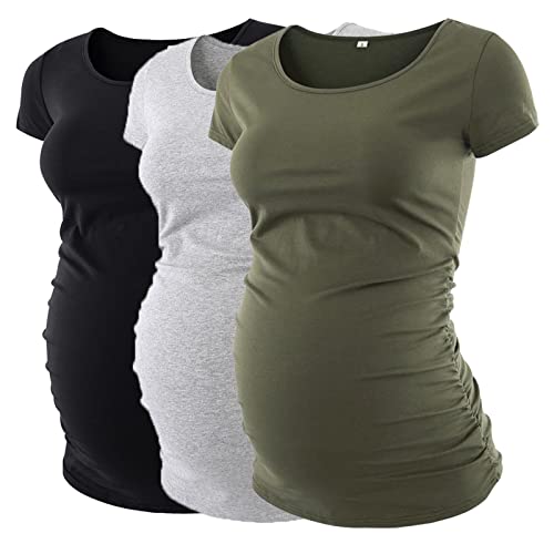 Love2Mi 3 Pcs Kurzarm Umstandsshirt Umstandsmode Tshirt Einfarbig Schwangerschafts Kleidung