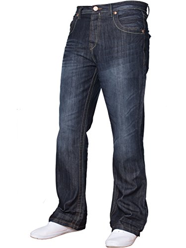 APT Herren Basic Blue Bootcut Weites Bein Ausgestellte Arbeit Freizeit Jeans Big, Dunkel gewaschen A31, 42 W/30 L
