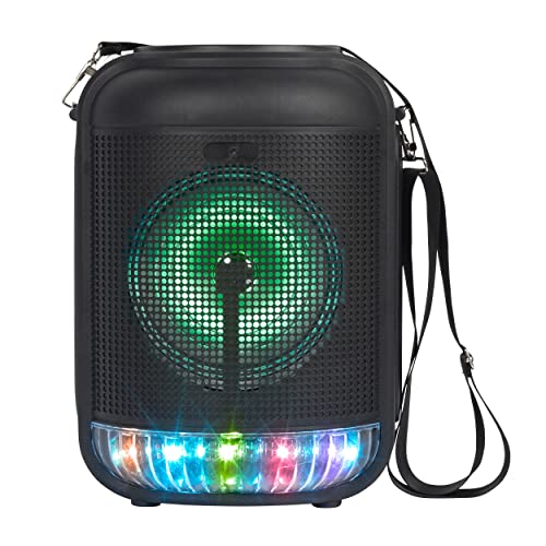 Intempo EE6648BLKSTKEU7 Karaoke Party-Lautsprecher – Kabelgebundenem Mikrofon, LED-Farbwechselleuchten, Bluetooth-Verbindung, 25 m kabelloser Verbindung, wiederaufladbar, tragbarem Trageriemen, 50W