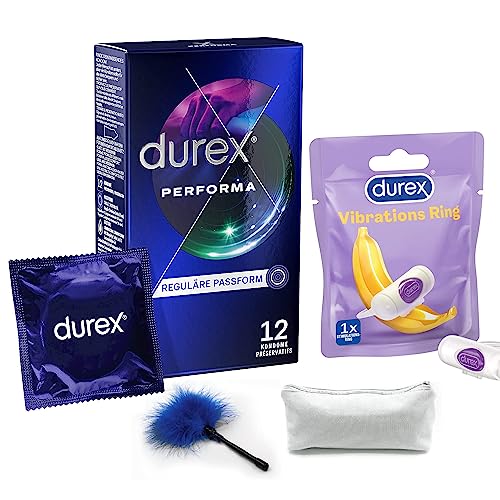 Durex aufregendes Erotik-Set mit Intense Vibrations Ring, Performa Kondomen 12 Stück & Accessoirces für Paare