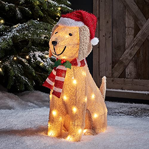 Lights4fun 50er LED Labrador Weihnachtsbeleuchtung Außen Weihnachtsfigur Timer
