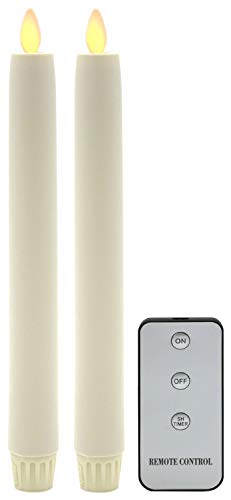Tronje 2er Set LED Stabkerzen 24cm 5h-Timer Ivory-Creme Kunstkerze Tafelkerze bewegliche flackernde Flamme Bruchsicher