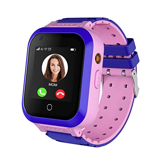 4G-Smartwatch für Mädchen und Jungen, Smartwatch für Kinder, IP67 wasserdichte WLAN-Smartwatch, Telefon mit GPS-Tracker, Videoanruf, SOS für Kinder zwischen 3 - 14 Jahren, Geburtstagsgeschenk, Pink
