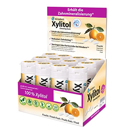 Miradent Xylitol Frucht, Display 12 Dosen à 30 Stk.