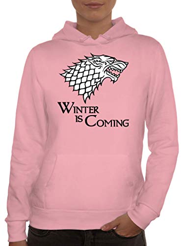 ShirtStreet Damen Hoodie Frauen Kapuzenpullover Wolf - Winter is Coming, Größe: L,rosa