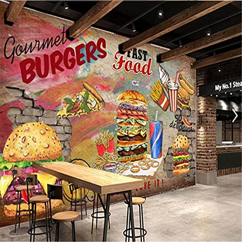 Yimesoy Benutzerdefinierte Hot Dogs Burger Western Fast Food Restaurant Hintergrund Wandbild Tapete 3D Snack Bar Hamburger Pizza Tapete 3D 120Cm(W)×80Cm(H)