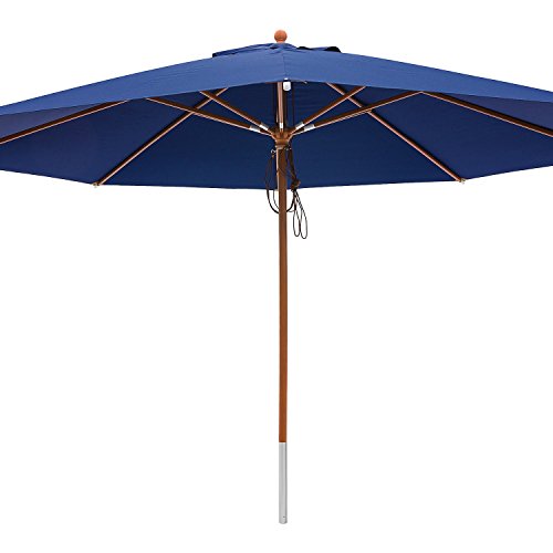 anndora® Sonnenschirm Marktschirm Holz Gartenschirm ø 4 m rund UV-Schutz - mit Winddach Navy Blau