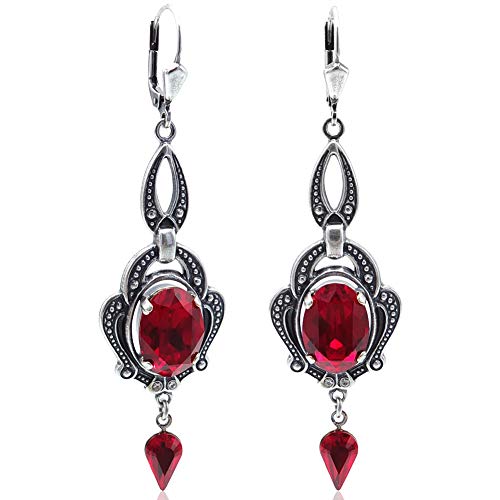 Jugendstil Ohrringe Rot Silber Swarovski Kristalle Scarlet Red NOBEL SCHMUCK