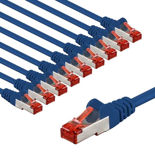 goobay 65973 CAT6 Netzwerkkabel im 10er Set/Patchkabel geschirmt S/FTP/CU Ethernet Kabel, PiMF, LSZH/Cat 6 Kabel mit 10Gbits / Blau / 10x 5m