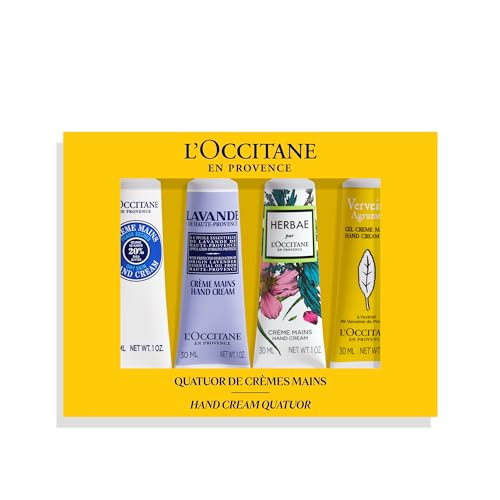 L'OCCITANE Handcreme Quattro, Handcreme für trockene und strapazierte Haut, Bio-Sheabutter, 4-teiliges Handpflegeset
