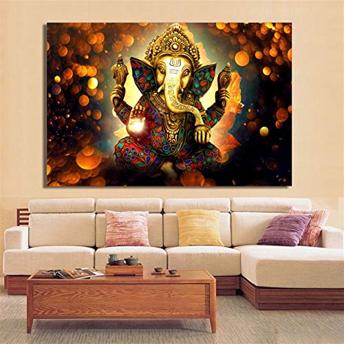 HNTHBZ Moderne Leinwand-Malerei Moderne Hinduismus Poster und Drucke Wall Art Ölgemälde Indische Götter Ganesha Dekorative Bilder for Wohnzimmer Wohnkultur Gemälde (Size (Inch) : 60x90CM)