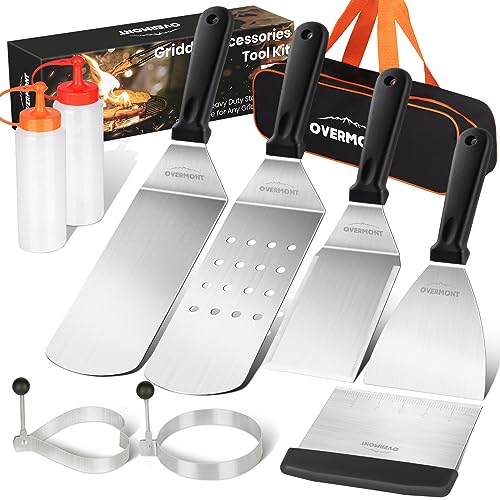 Overmont Grillspachtel Grillbesteck Set TÜV-Zertifiziert Grillwender BBQ Werkzeugset Edelstahl 9Pcs für Outdoor und Indoor