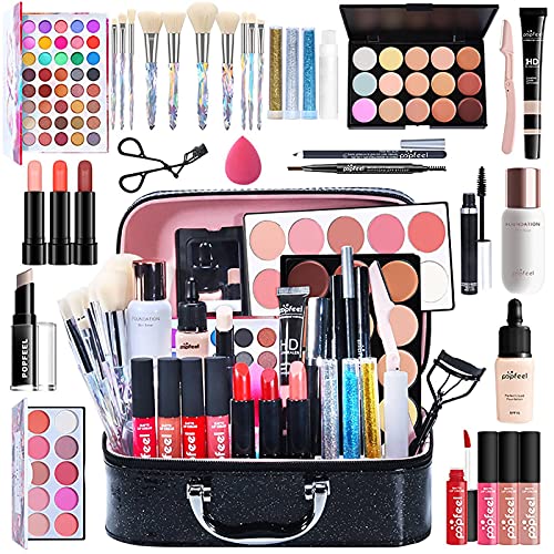Hudhowks Vollständiges Make-up-Set für Anfänger und Profis - All-in-Make-up-Kit Starter-Make-up-Bundle mit Lipgloss, Lidschatten, Make-up-Pinsel usw, kosmetisches Geschenkset für Mädchen