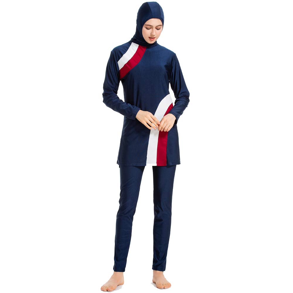 CaptainSwim Neue Muslimische Badebekleidung für Frauen Mädchen Vollständige Abdeckung Burkini Badeanzug Set Islamischer Hijab Bescheiden Strandkleidung Schwimmen Passen Kostüm (XL, Blau)