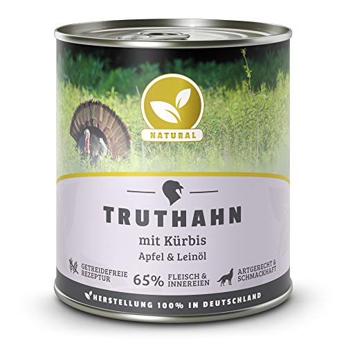 Hundeland Natural - Truthahn + Kürbis - 6 x 800 g - getreidefreies Hundefutter - Nassfutter für alle Hunderassen - viel frisches Fleisch - artgerecht & besonders gut verträglich