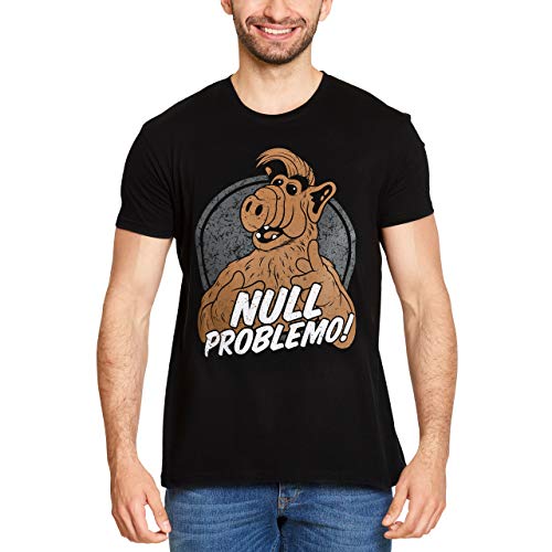 Elbenwald T-Shirt mit Null Problemo! Frontprint für Alf Fans Baumwolle schwarz - S