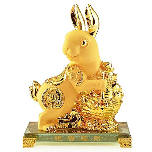Benfa Chinesisches Zodiac Zwölf Tiere 2019 Neujahr Golden Resin Collecable Figurines Car oder Table Decor Statue,Rabbit