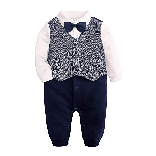 Baby Formale Outfit Jungen Smoking Plaid Gentleman Anzug Onesie Overall (D Grau,18-24M)