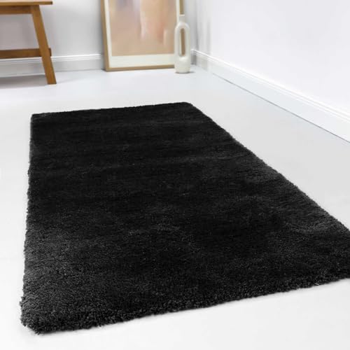 wecon home Kuschelig weicher Esprit Hochflor Teppich, bestens geeignet fürs Wohnzimmer, Schlafzimmer und Kinderzimmer RELAXX (130 x 190 cm, schwarz)