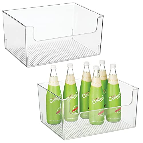 mDesign Aufbewahrungsbox für Lebensmittel – Küchen Ablage mit offener Vorderseite für Kühlschrank, Schrankfach oder Gefriertruhe – Kühlschrankbox aus Kunststoff – 2er-Set – durchsichtig