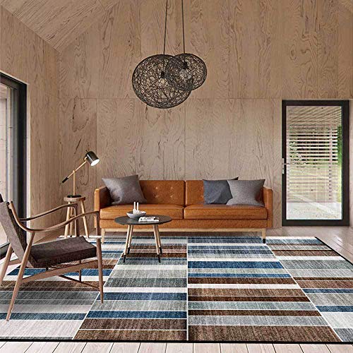 QJDTZMD Teppich Wohnzimmer Rutschfester Teppich Weiche Teppiche Schlafzimmer Deko,Geometrische blaugraubraune kleine Streifen,120 x 160 cm