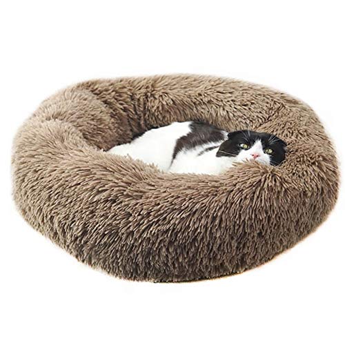 NGHSDO Hundebett Beruhigende Bequemes Hundebett Round Pet Lounger Kissen for große Hunde Katzen-Winter-Hundehütte-Welpen-Matten (Color : Khaki, Size : Diameter 90cm)