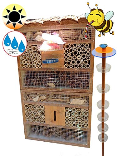 Gartendeko-Stecker als funktionale Bienentränke + 1x Lotus BIENENHAUS Insektenhaus FDV-HO-Station-OS,XXL Bienenstock & Bienenfutterstation für Wildbienen, Hummeln, Schmetterlinge