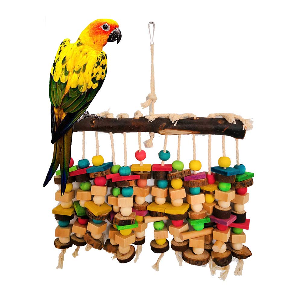 Gemini_mall Großer, mittelgroßer Papageien-Baustein aus Holz, mit Ständer, Sitzstange, Vogelseil, Haustier-Spielzeug, Häckser, Spielzeug, zufällige Farbe