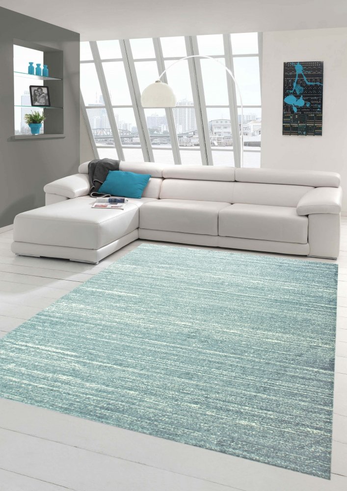 Traum Designer und Moderner Teppich Wohnzimmerteppich Kurzflor Uni Design in Blau Größe 80x150 cm