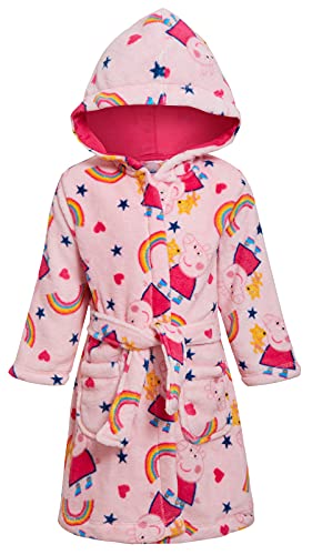 Peppa Pig Mädchen-Bademantel für Kinder, luxuriöser Fleece-Bademantel mit Kapuze, rosa Regenbogen, Hausmantel mit Gürtel, rose, 92