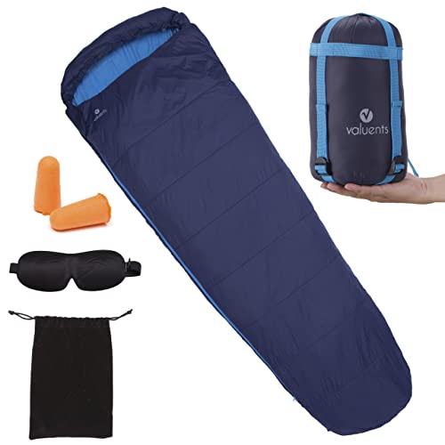 valuents Outdoor Schlafsack 215cm– Ultraleicht und warm mit Mikrofaser Füllung: Sommerschlafsack (100gsm) – kleines Packmaß +Plus: Schlafmaske & Ohrstöpsel