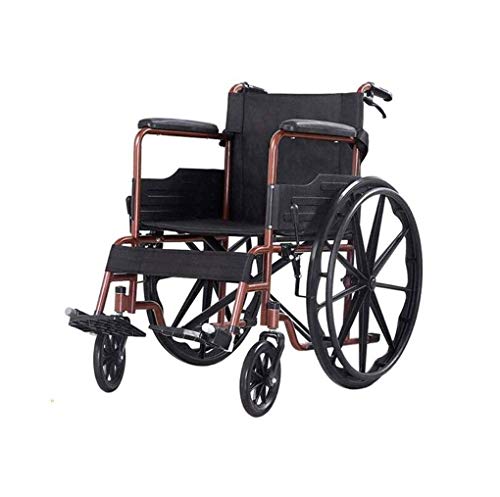 AOLI Leichtklapp Rollstuhl, Compact Transport Aluminium Rollstuhl, mit Eigenantrieb Abnehmbare Fußstützen mit Wander Brake, Armlehne,Braun