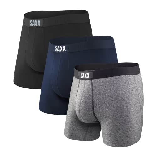 SAXX Underwear Herren Vibe Boxer 3er Pack Kurze Unterhose Funktionsunterwäsche, Black/Grey/Blue, S