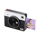 KODAK Mini Shot 3 Retro 4PASS 2-in-1 Sofortbildkamera und Fotodrucker (7,6x7,6cm) + 8 Blatts, Weiß