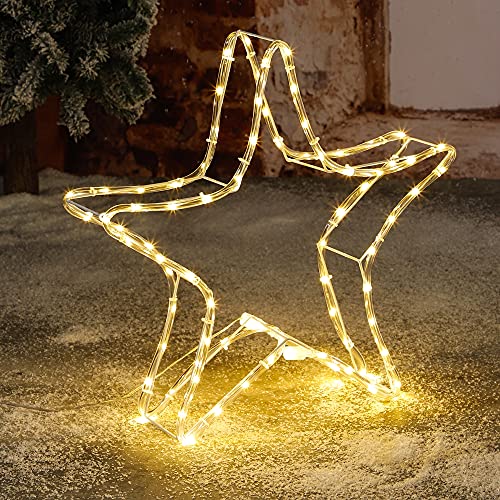 LED Lichterschlauch Stern 3D mit 80 LEDs warmweiß Leuchtfigur Weihnachtsstern Lichterstern Leuchtstern Weihnachtsbeleuchtung Deko Weihnachtsdeko für Innen und Außen