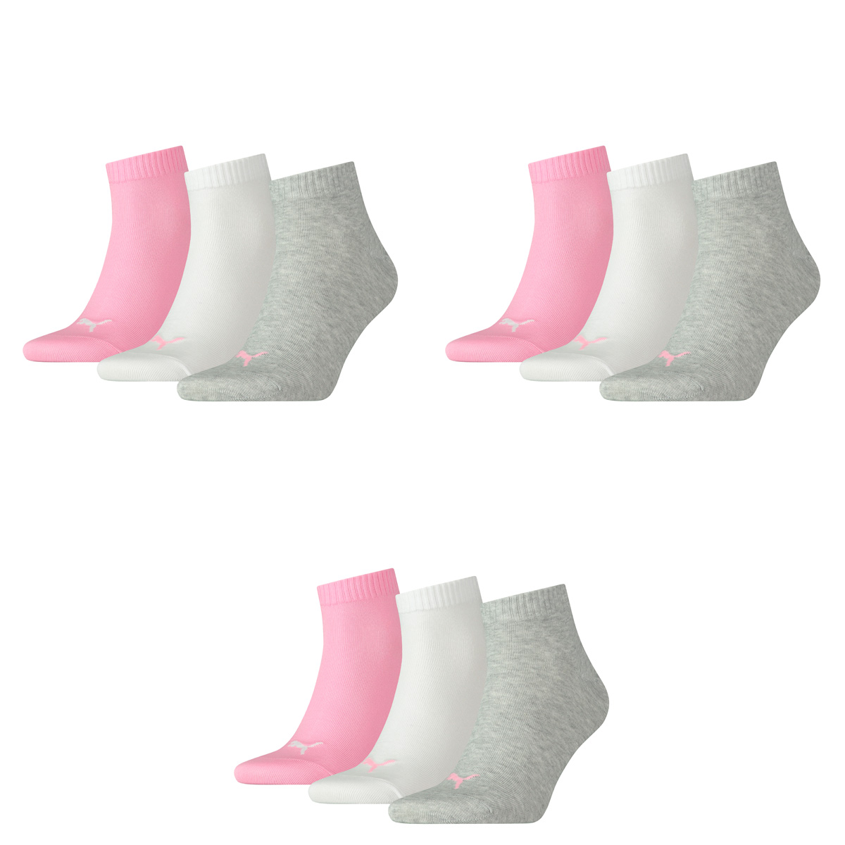 Puma 15 Paar Unisex Quarter Socken Sneaker Gr. 35-49 für Damen Herren Füßlinge, Socken & Strümpfe:39-42, Farbe:395 - prism pink