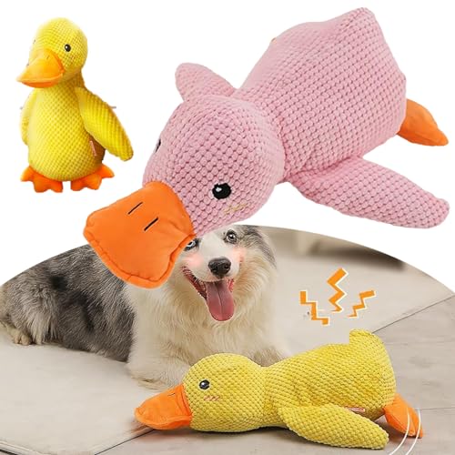 Plebolo The Mellow Dog - Calming Pillow,Zentric Quack-Quack Duck Dog Toy,Duck Dog Toy,The Mellow Duck,Durable Squeaky Dog Toys for Indoor Puppy (Pink)