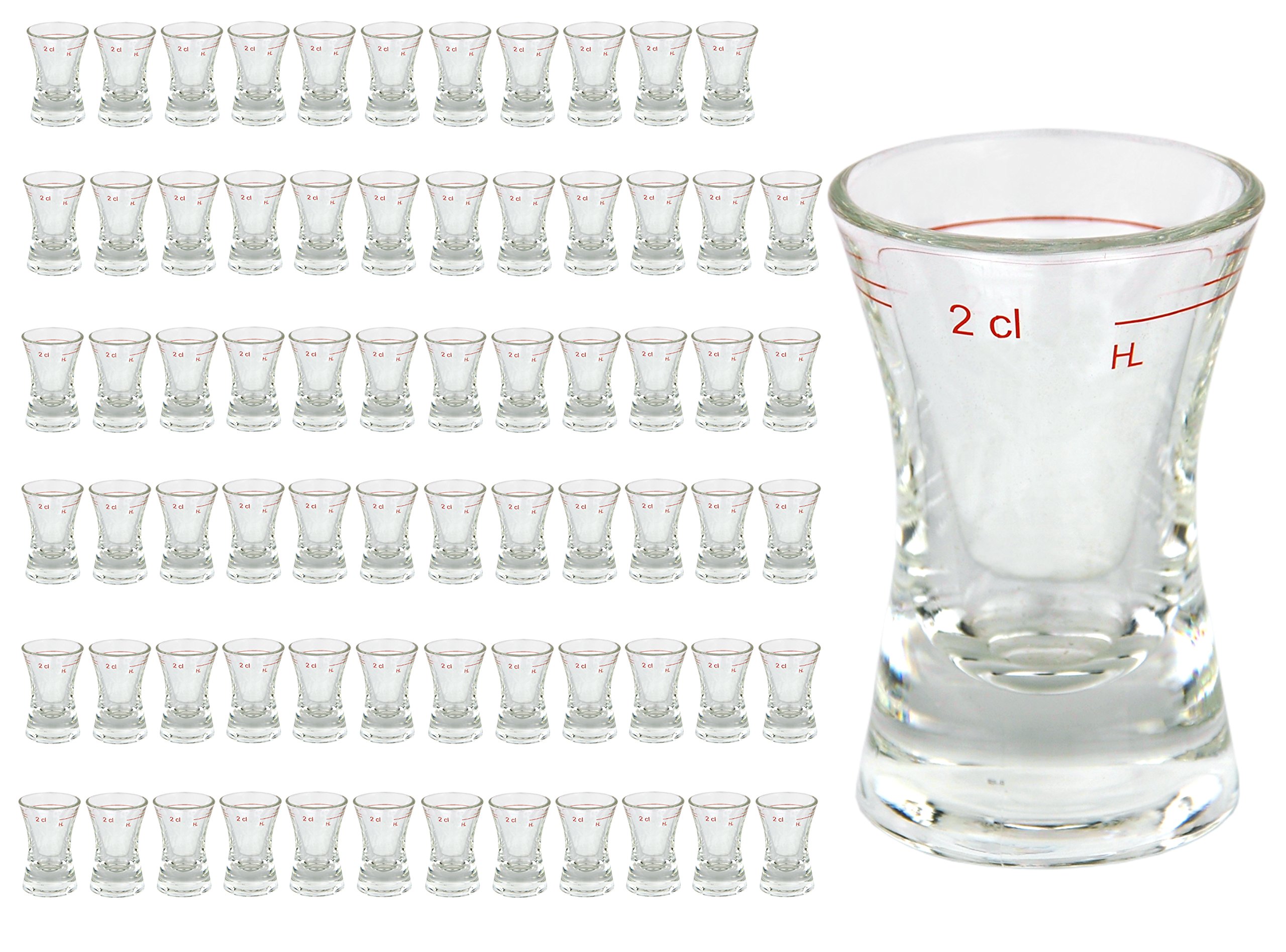 72er Set Schnapsglas WACHTMEISTER mit Eichstrich, 2 cl, geeicht, konkaves Spirituosenglas mit Füllstrich, Stamper, Shot Glas, hochglänzendes Markenglas, glasklar