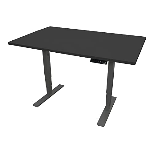 STIER Elektrisch höhenverstellbarer Schreibtisch THA, 160x80cm, schwarz/schwarz, Höhe 560-1210mm, melaminbeschichtete Platte