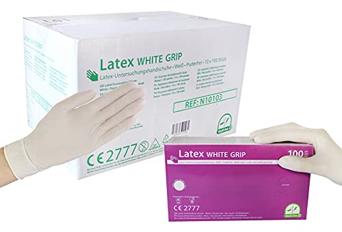 Medi-Inn Latex White Grip Einmalhandschuhe weiß puderfrei (Größe: L, Menge: 1000 Stück)