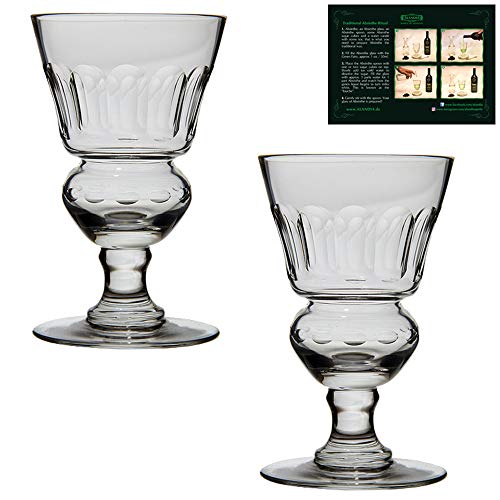 ALANDIA Absinth Glas Set | 2X Mundgeblasene Absinth-Gläser mit Reservoir | Inkl. Trinkanleitung
