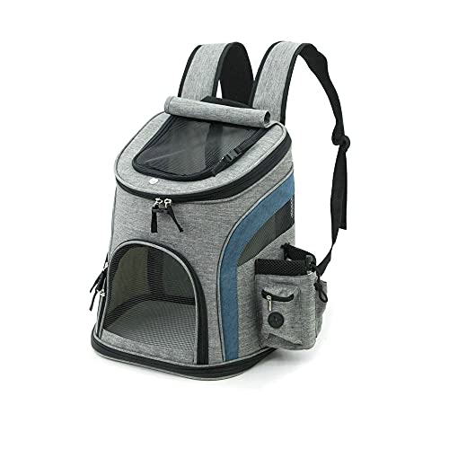 MBLUE Hundetasche Haustierrucksack Katzentasche Atmungsaktiv Tragbarer Hunderucksack Rucksack Reise (Grau-Blau)