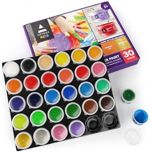 Arteza Fingerfarben, 30 Fingermalfarben für Kinder ungiftig, 30 ml Behälter, abwaschbar, Kinder-Spielzeug für Papier, Leinwand & DIY Projekte