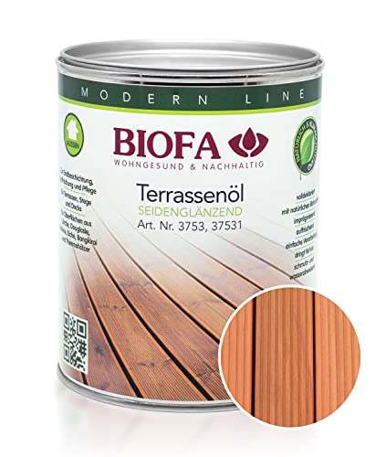 Biofa Terrassenöl farbig 37531 Pflegeöl für Holzterrassen und Terrassen-Dielen aus Holz – Öl aus natürlichen Rohstoffen - Außenbereich (1L, Douglasie)