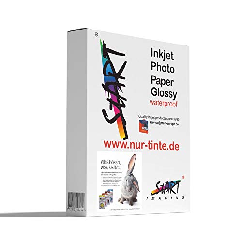 Start - 100 Blatt DIN A4 155 g/m² Fotopapier Glossy für Tintenstrahldrucker (Inkjet), 2-Seitig - sofort trocken, wasserfest, hochweiß, hohe Farbbrillianz