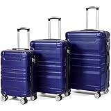 Hartschalen-Handgepäck | Koffer mit TSA-Schloss und Universalrad | Erweiterbar | Seitengriff (Blau,3-teiliges Set)