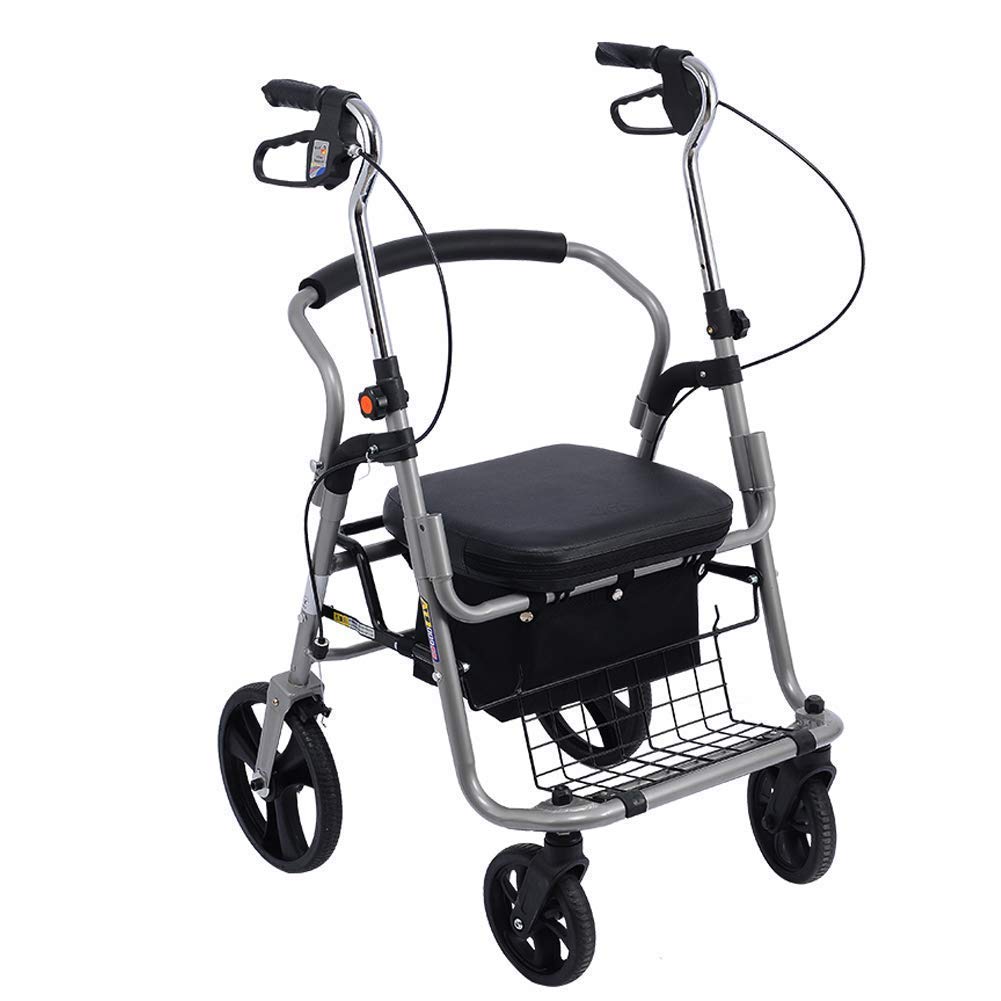 Walker, Rollator Walker Transportstuhl mit abnehmbarer Aufbewahrungstasche, zusammenklappbarer Rollstuhl für Erwachsene mit winkelverstellbaren Armen, Mobilitätshilfe für Erwachsene, ältere