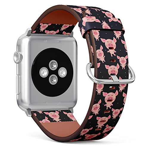 IKIKI-TECH Kompatibel mit Apple Watch-Armband, 38 mm, 40 mm, 41 mm (rosa Schweine auf blauem Muster), Ersatzarmband aus veganem Leder für iWatch Series 8, 7, 6, 5, 4, 3, 2, 1 Ultra SE