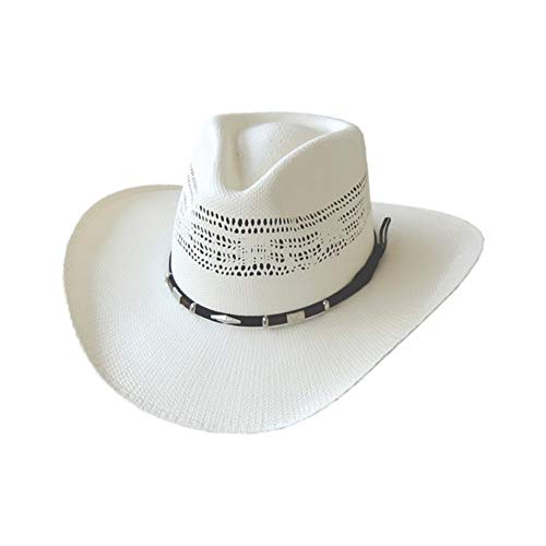 Dallas Hats Strohhut Cowboyhut PHI 2 Creme weiß mit Lederhutband (56)